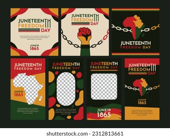 Juneteenth Social Black Live Matters Freedom Social Media Post Collection with African Colors, Hand and Map