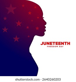 Juneteenth social media post background, square banner of silhouette a african women in american flag color gradient is a symbol of the celebration of the day of liberation from slavery