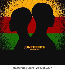 Juneteenth social media post background, square banner of silhouette a couple african which is a symbol of the celebration of the day of liberation from slavery
