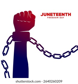 Juneteenth social media post background, square banner of silhouette hand with broken chain symbol of freedom vectoir illustration