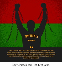 Juneteenth social media post background, , square banner of silhouette people  with broken chain in hand symbol of freedom vectoir illustration