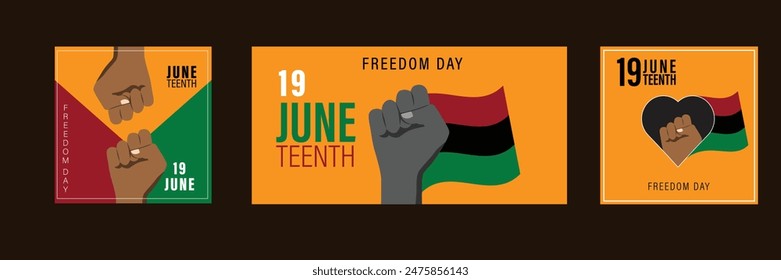 Juneteenth social media post With power hand and African Vector Illustration Symbolising Juneteenth Freedom Day. 19 june social media banner pack.