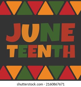 Juneteenth square banner design with triangles border in traditional African colors - black, red, yellow, green. Vector minimalist African background design.