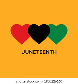 Juneteenth Square Banner With Hearts in Pan-African Flag Colours. Vector Illustration Symbolising Juneteenth Freedom Day.