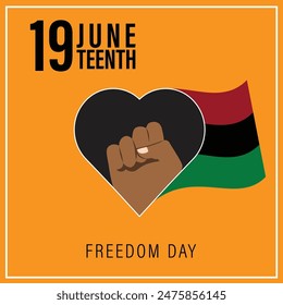 Juneteenth Square Banner social media post With Hearts and African Vector Illustration Symbolising Juneteenth Freedom Day. 19 june