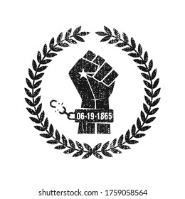 Juneteenth SYmbol. 06-19-1865. Resistance hand and Olive Leaves icon. Design of Banner. Vector logo Illustration.