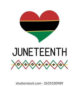 Juneteenth vector illustration. Juneteenth heart design with pan-African colors symbolizing freedom, pride, and heritage. Celebrating Black history, culture and emancipation. Minimal hand drawn style