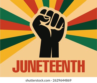 Juneteenth vector with Pan-African colors and clenched fist symbolizing power, pride, and civil rights activism