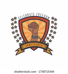 Juneteenth Vintage Shiled Logo. celebrating freedom. Juneteenth Independence Day. African-American history. Freedom or Emancipation day. celebrate freedom day. vector EPS10 