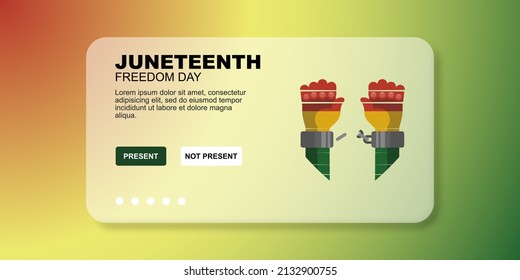 Juneteenth Web Page View Illustration. Web Interface Glassmorphism Style. Juneteenth Concept.