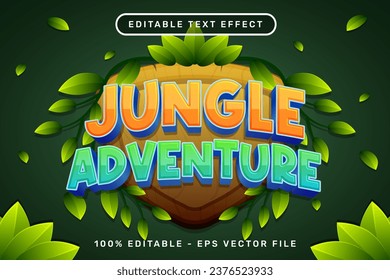 efecto de texto 3d de aventura de jungla y efecto de texto editable con ilustración de plántula