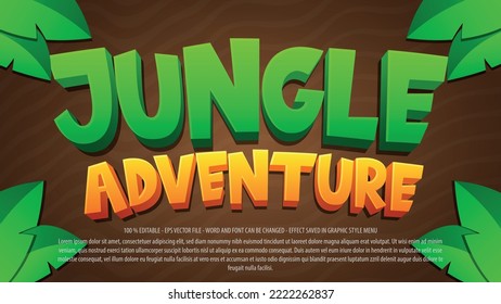 Jungle adventure editable text effect template with 3d style use for logo and business brand