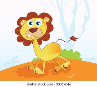 Jungle african lion. Safari animal in african jungle. Vector Illustration.