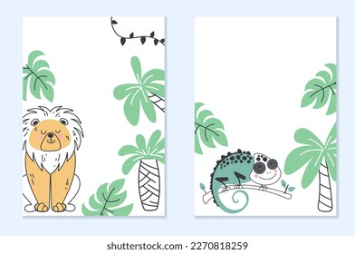 Jungle animal cover flat background summer banner concept. Vector graphic design illustration