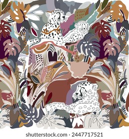 jungle animal, floral, handmade, modern, art, drawing, design, tropical. cute pattern, fun pattern, 