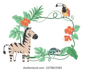Jungle animal frame tropical safari card border concept set. Vector graphic design illustration