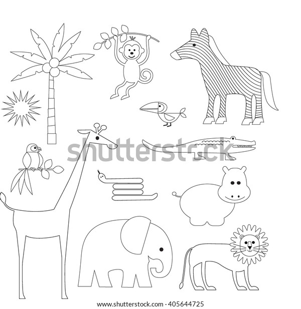 Jungle Animal Outline Clipart Stock Vector (Royalty Free) 405644725