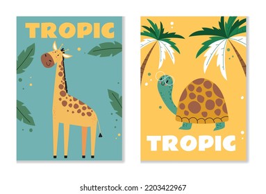 Jungle animal safari party greeting poster banner card. Vector graphic design element illustration