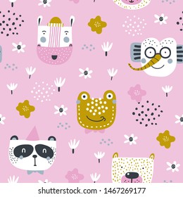 Jungle animal seamless pattern. Great for kid's, baby's shirt design, fashion print design, fashion graphic, t-shirt, tee