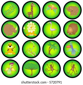 Jungle animal vector graphics individually grouped.
