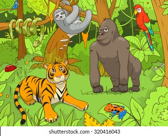 Jungle animals cartoon vector illustration