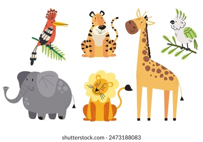 Jungle animals characters isolated set design element flat vector collection