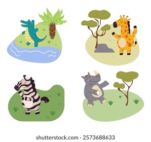 Jungle animals characters isolated set design element flat vector collection