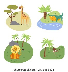 Jungle animals characters isolated set design element flat vector collection