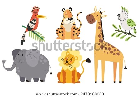 Jungle animals characters isolated set design element flat vector collection