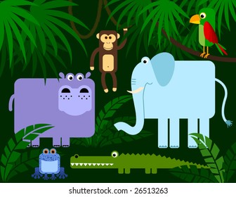 Jungle animals collection, vector