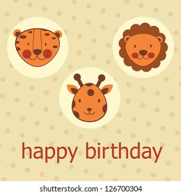 Jungle animals happy birthday card.Vector format