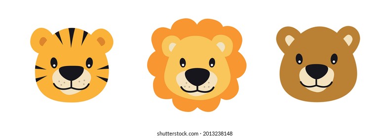 Jungle animals heads illustration for childrens