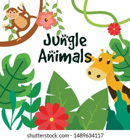 Jungle Animals Illustration Design Vector