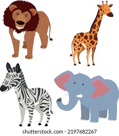 Jungle animals like lion zebra elephant and girafe