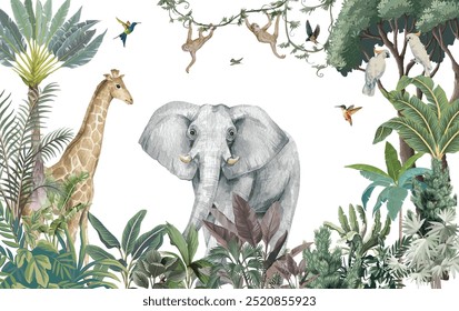 Jungle Animals Mural, Wall Mural, Kids Birthday wall mural, Kids Party,Animals.