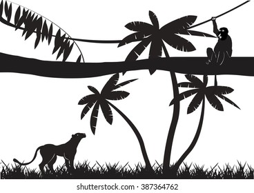 Jungle animals silhouettes isolated on white