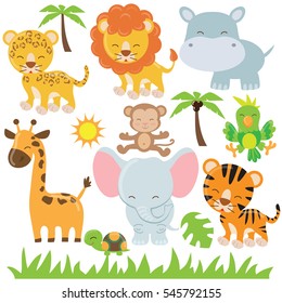 Jungle animals vector cartoon illustration