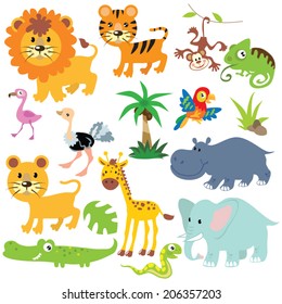 Ilustración vectorial de animales de la jungla