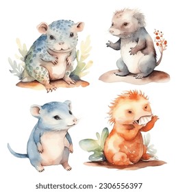 Jungle animals vector illustration, cute, lovely, water color