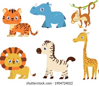 Jungle Animals Vector Tiger Zebra Monkey Lion Girafe