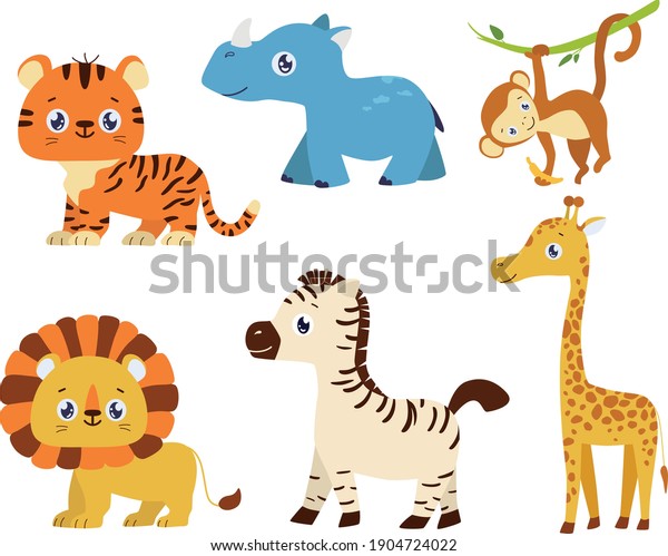 Jungle Animals Vector Tiger Zebra Monkey Stock Vector (Royalty Free ...