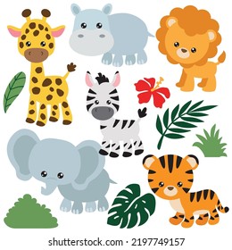 Jungle baby animal vector cartoon illustration