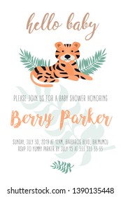 Jungle Baby Shower Card, Wild Animal, Green Leaf