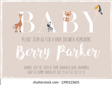 Jungle Baby Shower Invitation, Baby girl Shower, Gender Neutral