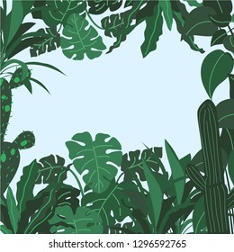 Jungle background, green leaves print