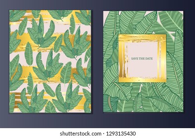 Jungle background, leaves pattern, setsave the date wedding, vector illustration