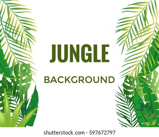 Jungle background. Jungle trees and plants. Vector illustration.