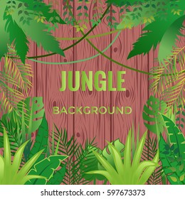 Jungle background. Jungle trees and plants. Vector illustration.