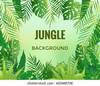 Jungle background. Jungle trees and plants. Vector illustration.