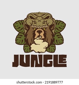Jungle bear dino logo art illustration